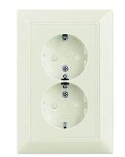 Двухместная розетка ABB Basic 55 2CKA002021A0382 20-02 EUJKS-96-507 с заземлением и со шторками (белый шале)