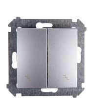 Двойной проходной выключатель Kontakt Simon Simon 54 Premium DW6/2L.01/43 с подсветкой (серебро)