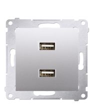 Двойная розетка Kontakt Simon Simon 54 Premium DC2USB.01/43 с USB зарядкой 2.1А (серебро)