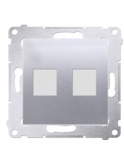 Прямая информационная розетка Kontakt Simon Simon 54 Premium DKP2.01/43 под 2xRJ45 Keystone с суппортом (серебро)