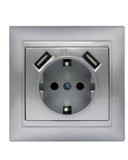Розетка Elcor Emily 9215 (211596) с заземлением с 2 USB (серый металлик)