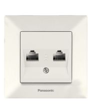 Двойная компьютерная RJ45 розетка Panasonic Arkedia Slim CAT5e (кремовая)