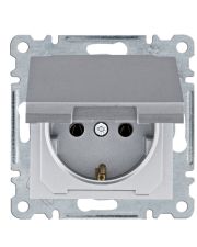 Розетка Hager WL1152 Lumina 16А/230В с з/к с крышкой (серебристая)