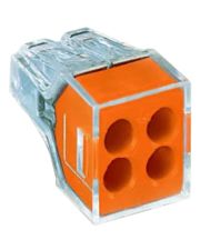 Клеммный соединитель Wago 773-104 Push Wire® в прозрачном корпусе с оранжевой крышкой