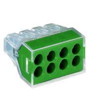 Восьмипроводной клеммный соединитель Wago 773-118 Push Wire® в прозрачном корпусе с зеленой крышкой