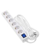 Сетевой фильтр 2E U06ESM3W 6xSchuko 3Gх 1.0мм 3м с кнопкой (белый)