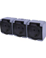 Розетка тримісна Eti Hermetics RHE-3sd-SR із з/к IP54 сіра/прозора кришка (4668075)