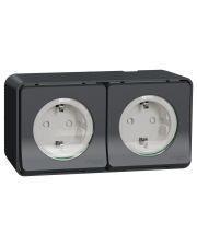 Накладная 2-местная розетка Schneider Electric MUR36029 с з/к и шторками IP55 (черный)