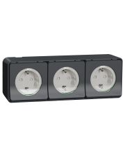 Накладна 3-місна розетка Schneider Electric MUR36038 із з/к та шторками IP55 (чорний)