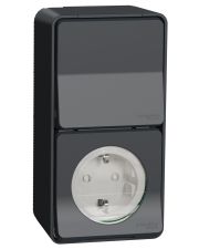 Накладной блок выключатель+розетка Schneider Electric MUR36024 с з/к IP55 (черный)