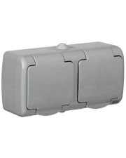 Двомісна розетка IEK РСш22-2-А "Aquatic" з з/к 16А IP54 сіра (ERA22-K03-16-54)