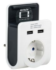 Сетевой адаптер IEK Т-02/01 2P+PE 16А 2хUSB 2,4А c с подставкой (WTP11-16-01-Z-K01)