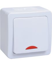Одноклавишный выключатель открытой установки IEK ВС20-1-1-ГПБ «Гермес Plus» EVMP11-K01-10-54-EC IP54 с индикацией (белый)