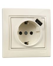 Розетка Lezard «Mira» (701-0303-181) с/з с USB (кремовая)