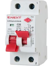Вимикач диференційного струму E.Next e.elcb.pro.2.C32.30 1Р+N 32А C 30мА (p0620004)