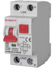 Вимикач диференційного струму E.Next e.rcbo.pro.2.C20.30 1P+N 20А С тип А 30мА (p0720027)