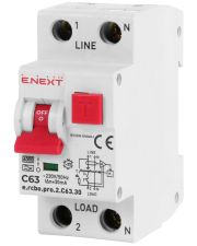 Вимикач диференційного струму E.Next e.rcbo.pro.2.C63.30 1P+N 63А С тип А 30мА (p0720014)