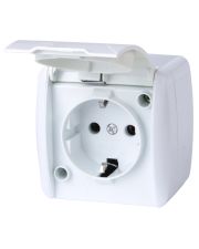 Одинарная розетка E.Next e.aqua.1231.gr с з/к IP54 крышка белая (s035056)