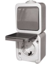 Одинарная розетка E.Next e.dew.1237.gr с переключателем и з/к IP44 (p044012)