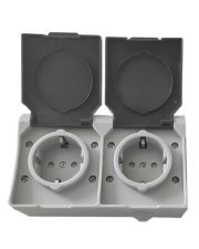 Розетка 2-местная TNSy SURFACE с заземлением и крышкой IP54 серый (TNSy5000170)