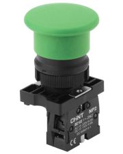 Пластиковая кнопка грибок Chint NP2-EC32 1NC Ø40мм с самовозвратом зеленая IP40 (574093)