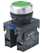 Кнопка Chint NP8-11BND/3 1NO+1NC АС 110В-230В с подсветкой зеленая IP65 (667123)