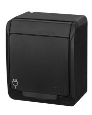 Розетка накладная с крышкой черная Elektro-Plast Hermes IP44, 0321-09