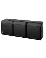 Розетка накладна 3-місна з кришкою чорна Elektro-Plast Hermes IP44, 0326-09