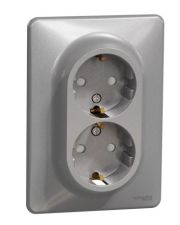 Двойная розетка Schneider Electric Sedna Design с заземлением и шторками алюминий SDD313221