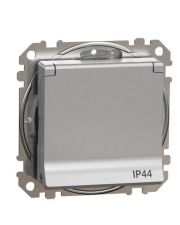 Розетка Schneider Electric Sedna Design & Elements с заземлением шторками и крышкой IP44 алюминий SDD213024