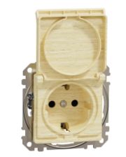 Розетка Schneider Electric Sedna Design & Elements з заземленням шторками та кришкою береза SDD180024
