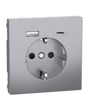 Розетка Schneider Electric D-Life MTN2367-6036 16А USB/Type-C 3А нержавіюча сталь