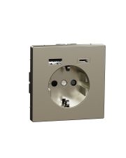 Розетка Schneider Electric D-Life MTN2367-6050 16А USB/Type-C 3А нікель