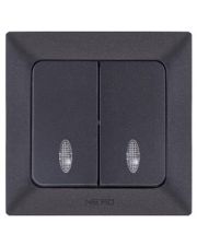 Выключатель 2-клавишный NE-AD ARAS 93-124-03-I с led-подсветкой черный