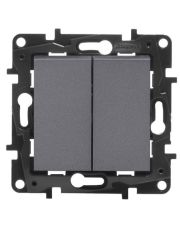 Двухклавишный выключатель Legrand Niloe Step 10А зажимной механизм сталь (863405)