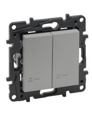 Двухклавишный выключатель Legrand Niloe Step 10А зажимной механизм с подсветкой алюминий (863315)