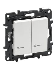 Двухклавишный выключатель Legrand Niloe Step 10А зажимной механизм с подсветкой белый (863115)