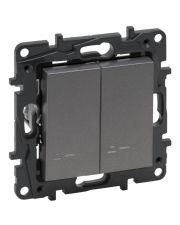 Двухклавишный выключатель Legrand Niloe Step 10А зажимной механизм с подсветкой сталь (863415)