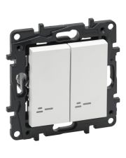 Двухклавишный проходной выключатель Legrand Niloe Step 10А с подсветкой зажимной механизм белый (863118)
