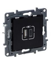 USB розетка Legrand Niloe Step А+C 12Вт+15Вт 5В черная (863540)