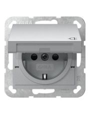 Розетка Gira System 55 с крышкой и шторками алюминий (441426)