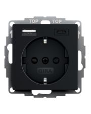 Розетка с USB 2-постовая Gira System 55 черная матовая (2459005)