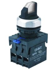 Переключатель Chint NP8-11XD/221 1NO+1NC AC 110В-230В 2 положения с подсветкой с самовозвратом белая IP65 (578810)