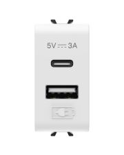 Розетка 2хUSB GEWISS Chorusmart 1M 5V 3A тип A+C (сатиновый белый) GW15449