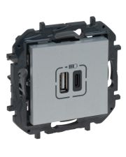 USB розетка Legrand Niloe Step А+C 12Вт+15Вт 5В алюминий (863340B)