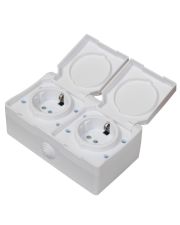 Розетка 2-местная TNSy SURFACE с заземлением и крышкой IP54 белая (TNSy5001226)