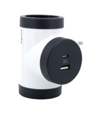 Поворотний блок «преміум» на 3 бічні розетки Legrand з USB A+C білий/чорний