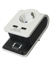 Сетевой адаптер UEC Т-02/01 2P+PE 16А 2хUSB 2,4А белый (WTP11-16-01-G-U)