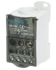 Блок распределительный Vector VS VJB-250 на DIN-рейку, 250А, вх.1х35-120мм², вих.5х2.5-16, 4х2.5-10, 2х6-35мм²