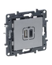 USB розетка Legrand Niloe Step А+C 12Вт+15Вт 5В алюминий (863340)